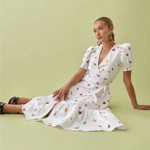 Reformation Veronica white linen fruit wrap dress XS